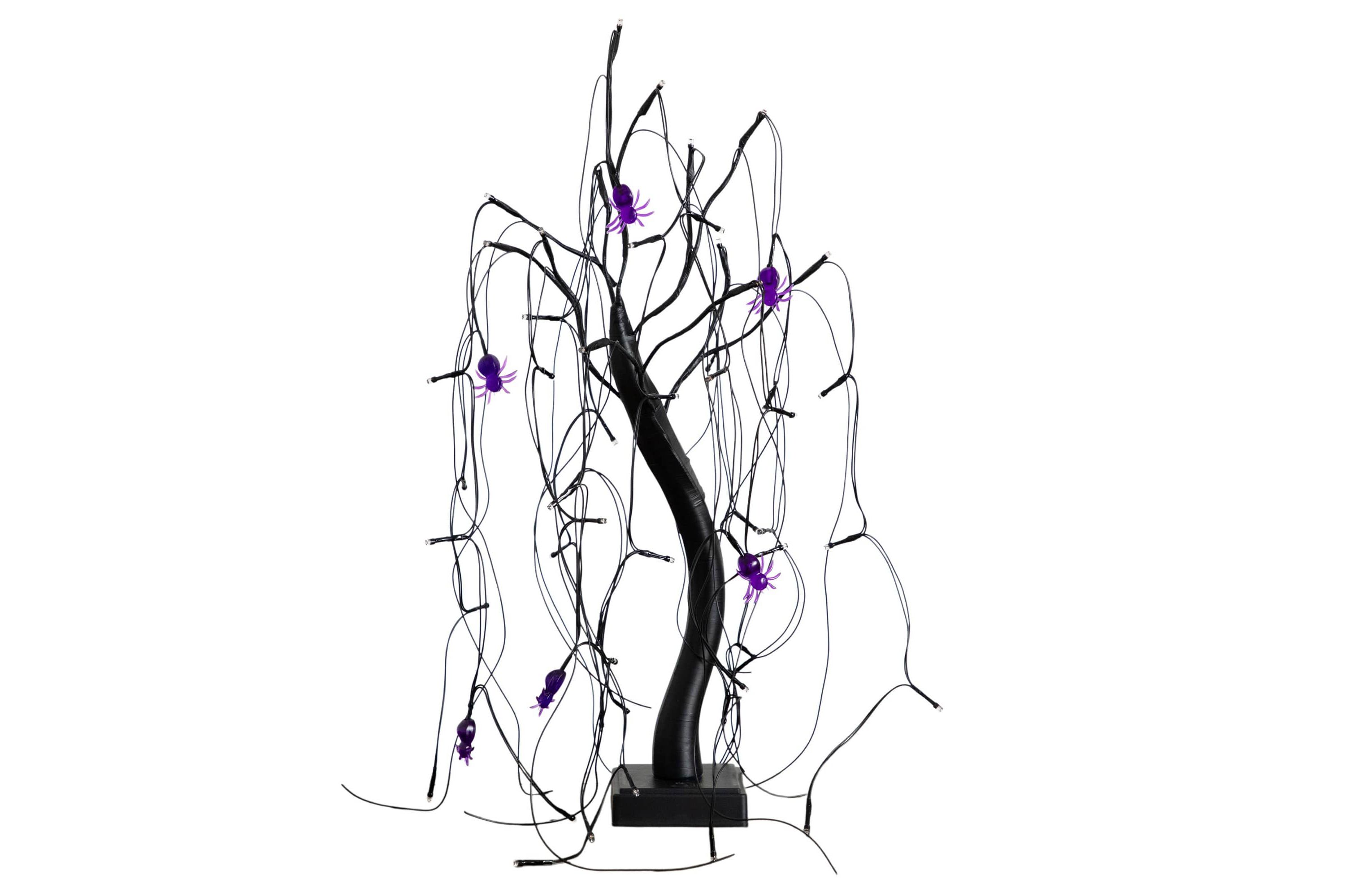 2-Foot Pre-Lit Halloween Artificial Black Spooky Spider Willow Tree with 60 Orange & Purple LED Lights