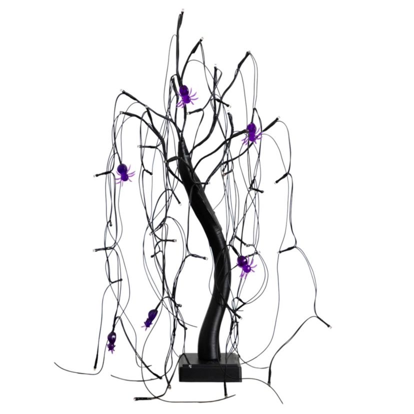 2-Foot Pre-Lit Halloween Artificial Black Spooky Spider Willow Tree with 60 Orange & Purple LED Lights