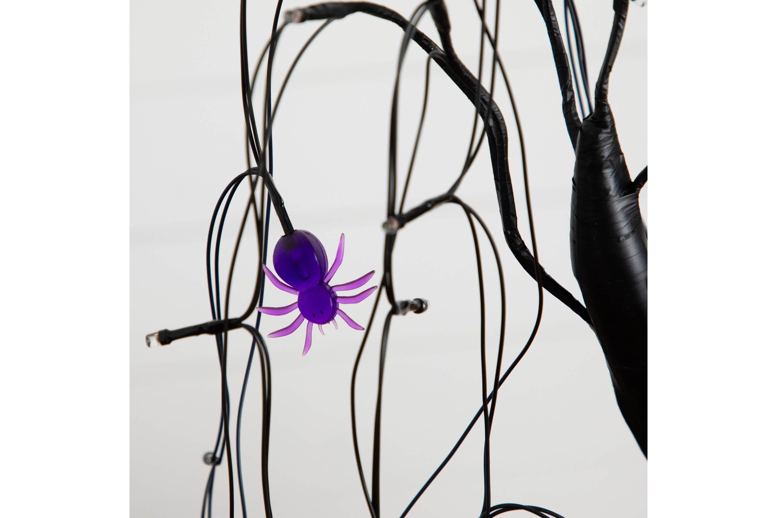 2-Foot Pre-Lit Halloween Artificial Black Spooky Spider Willow Tree with 60 Orange & Purple LED Lights