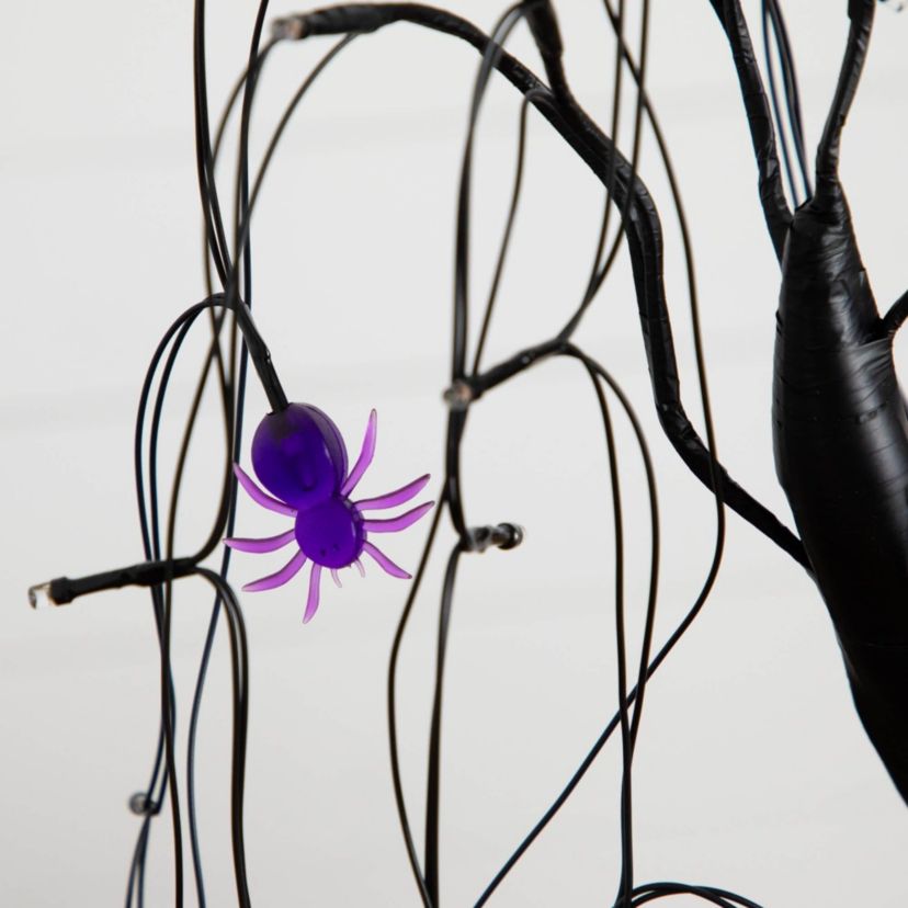 2-Foot Pre-Lit Halloween Artificial Black Spooky Spider Willow Tree with 60 Orange & Purple LED Lights