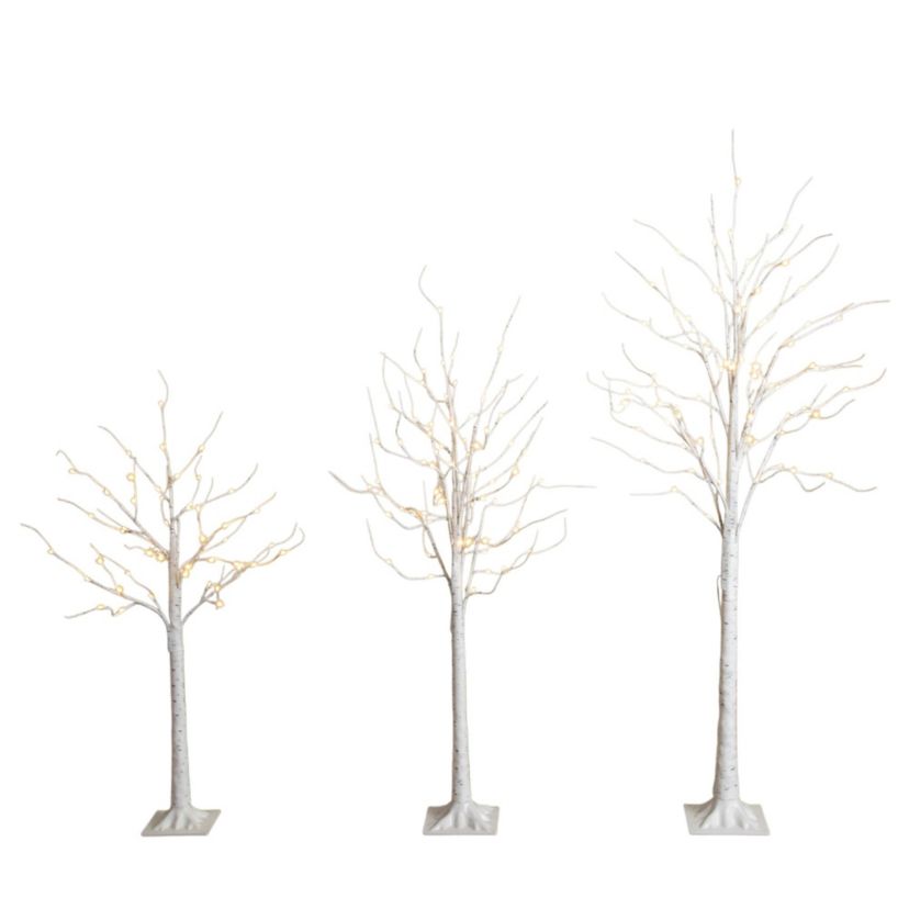 4-Foot 5-Foot 6-Foot Pre-Lit Artificial White Birch Trees - Set of 3