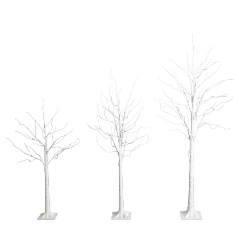 4-Foot 5-Foot 6-Foot Pre-Lit Artificial White Birch Trees - Set of 3