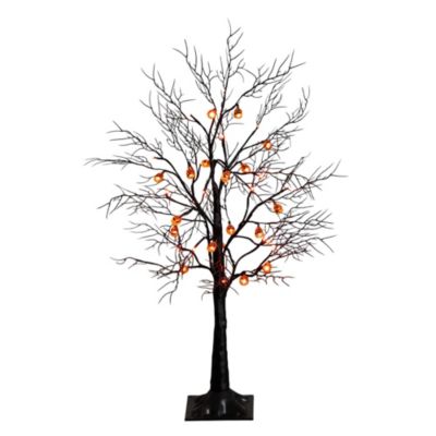 Nearly Natural 3-Foot Pre-Lit Artificial Halloween Black Twig Tree with 18 Orange LED Pumpkin Shaped Lights