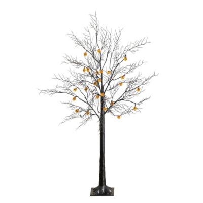 Nearly Natural 4-Foot Pre-Lit Artificial Halloween Black Twig Tree with 24 Orange LED Pumpkin Shaped Lights