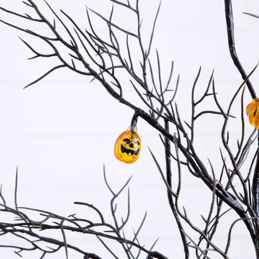 4-Foot Pre-Lit Artificial Halloween Black Twig Tree with 24 Orange LED Pumpkin Shaped Lights