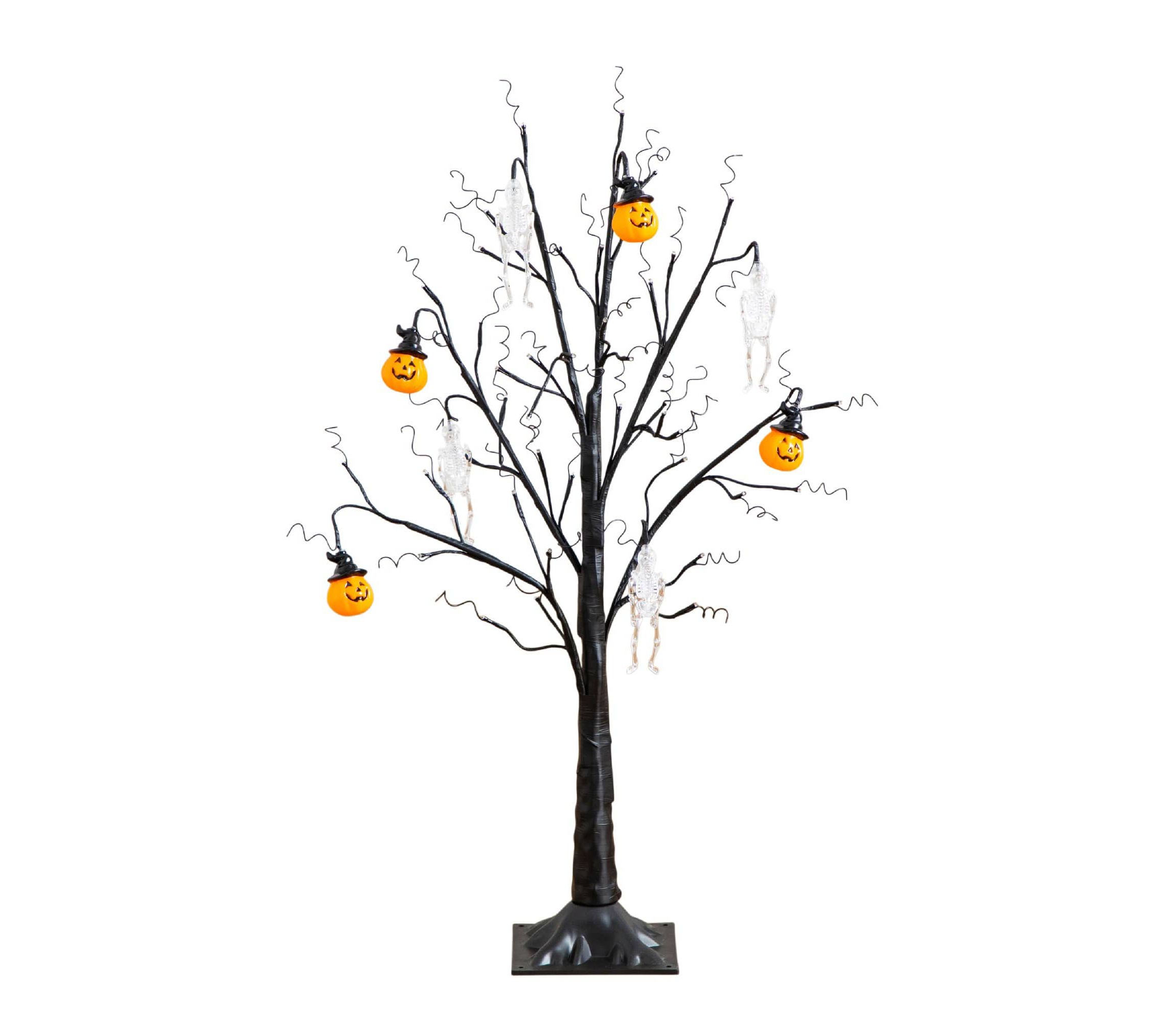 3-Foot Pre-Lit Artificial Halloween Pumpkins and Skulls Ornament Tree with 48 Warm White LED Lights