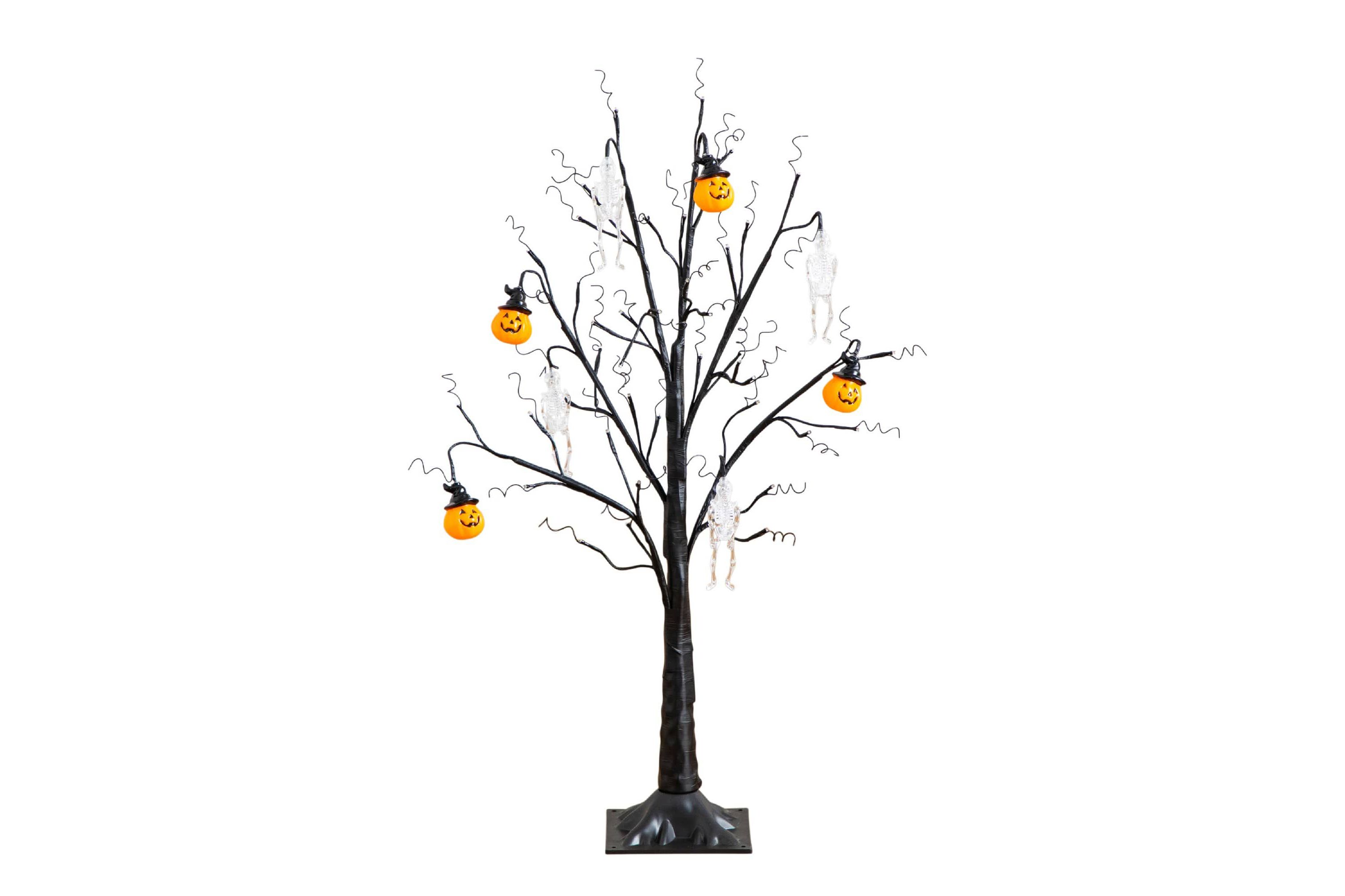 3-Foot Pre-Lit Artificial Halloween Pumpkins and Skulls Ornament Tree with 48 Warm White LED Lights