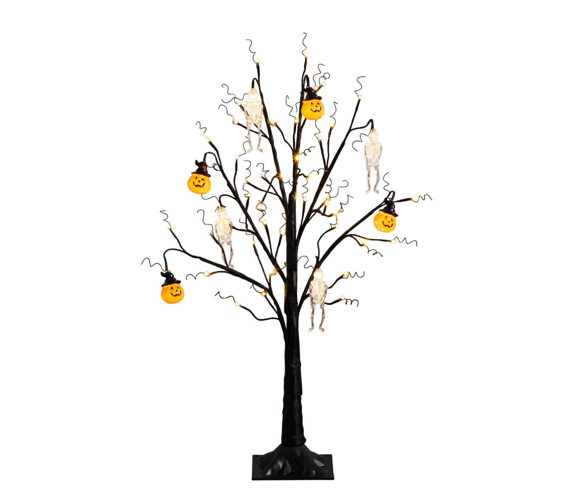3-Foot Pre-Lit Artificial Halloween Pumpkins and Skulls Ornament Tree with 48 Warm White LED Lights