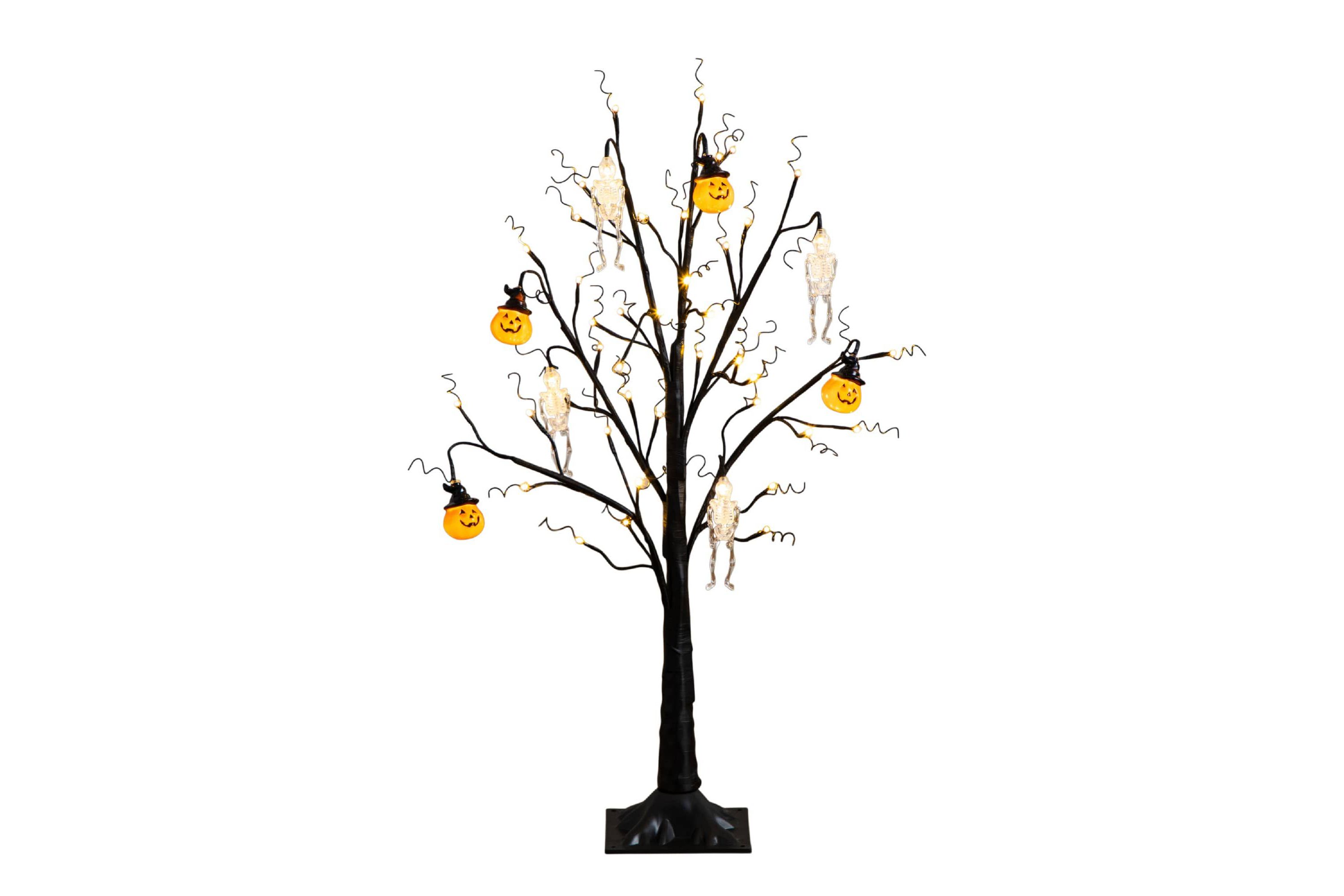 3-Foot Pre-Lit Artificial Halloween Pumpkins and Skulls Ornament Tree with 48 Warm White LED Lights