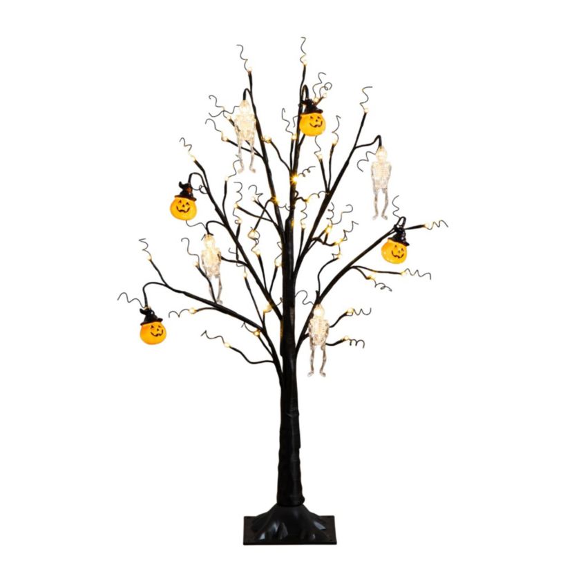 3-Foot Pre-Lit Artificial Halloween Pumpkins and Skulls Ornament Tree with 48 Warm White LED Lights