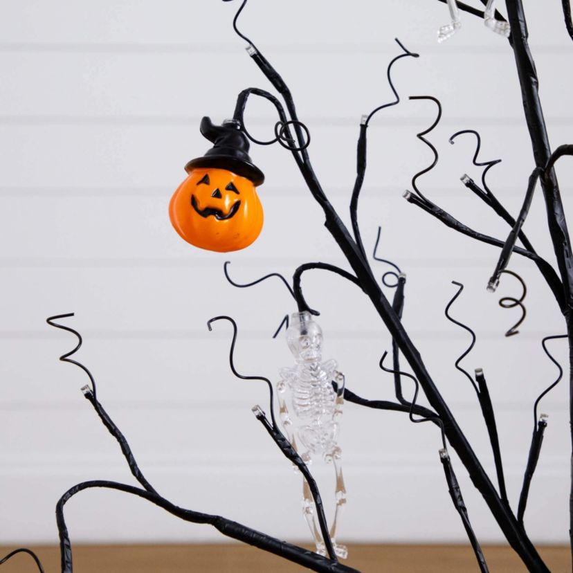 3-Foot Pre-Lit Artificial Halloween Pumpkins and Skulls Ornament Tree with 48 Warm White LED Lights