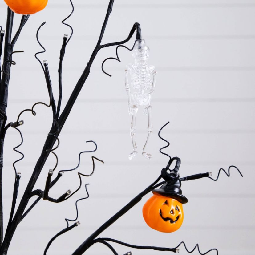 3-Foot Pre-Lit Artificial Halloween Pumpkins and Skulls Ornament Tree with 48 Warm White LED Lights