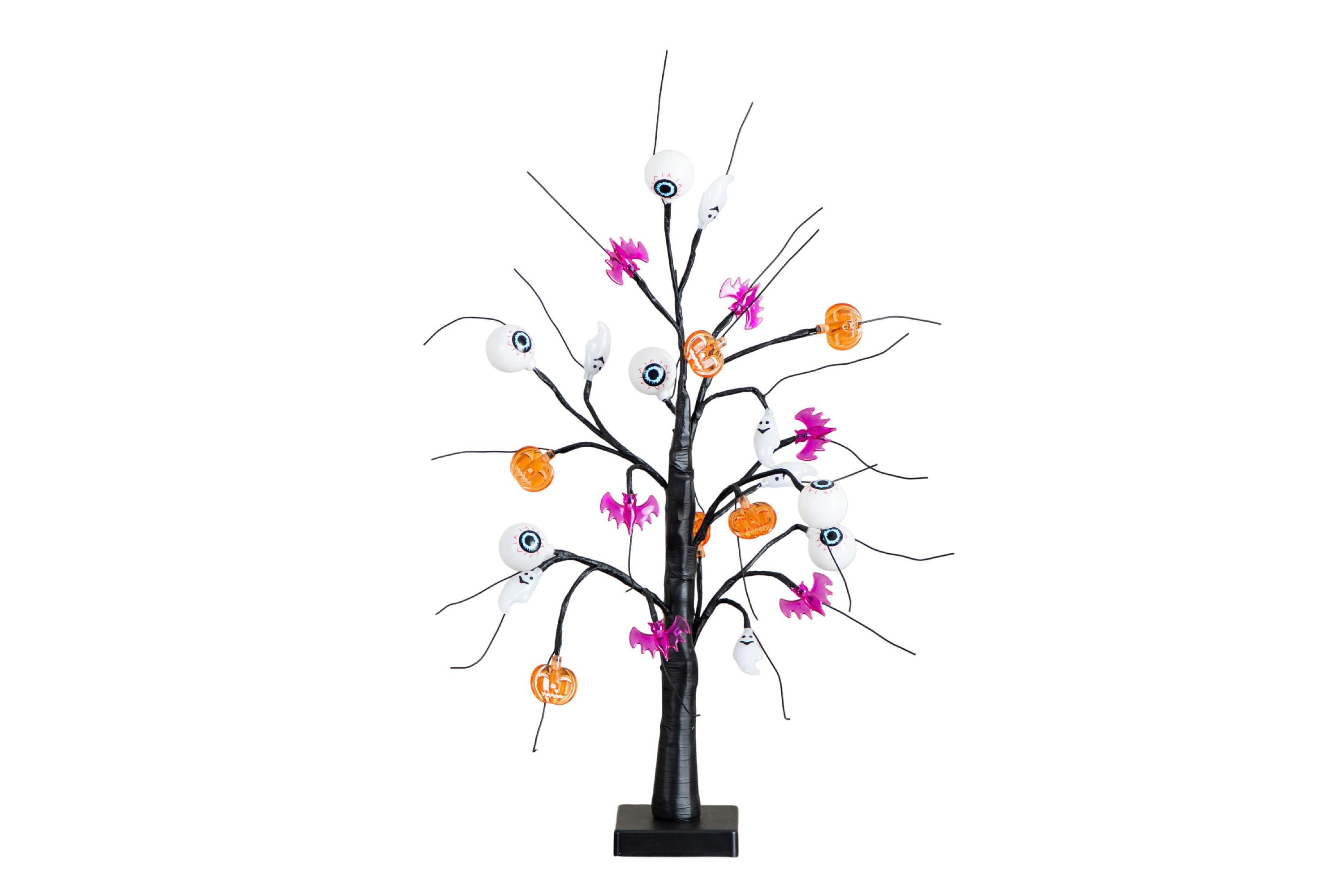 2-Foot Pre-Lit Artificial Halloween Eyeballs, Ghosts, Bats & Pumpkins 24 LED Lighted Ornament Tree