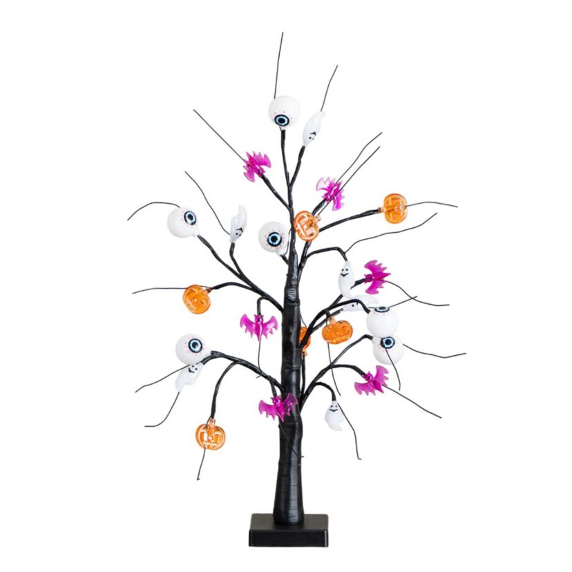 2-Foot Pre-Lit Artificial Halloween Eyeballs, Ghosts, Bats & Pumpkins 24 LED Lighted Ornament Tree