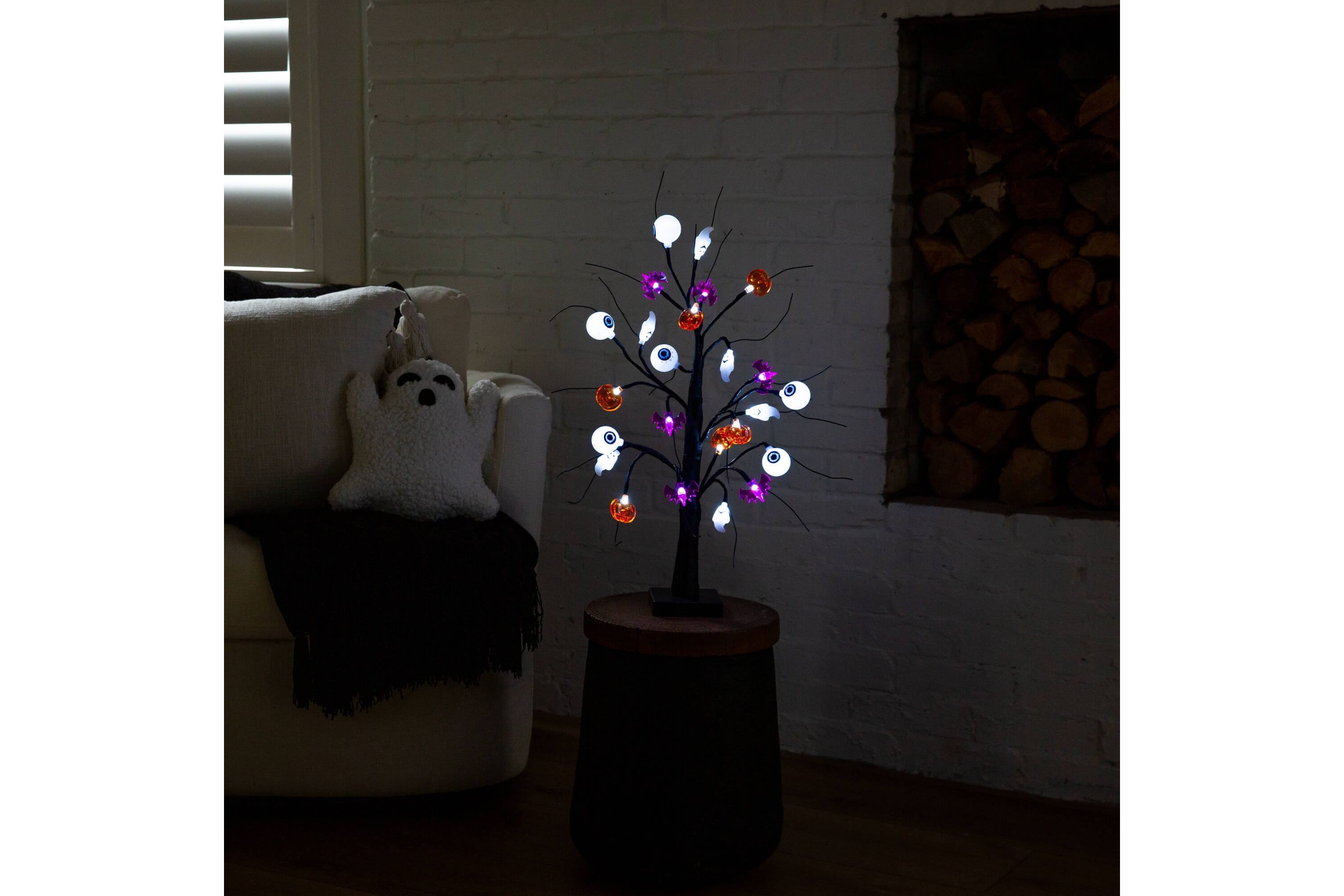 2-Foot Pre-Lit Artificial Halloween Eyeballs, Ghosts, Bats & Pumpkins 24 LED Lighted Ornament Tree