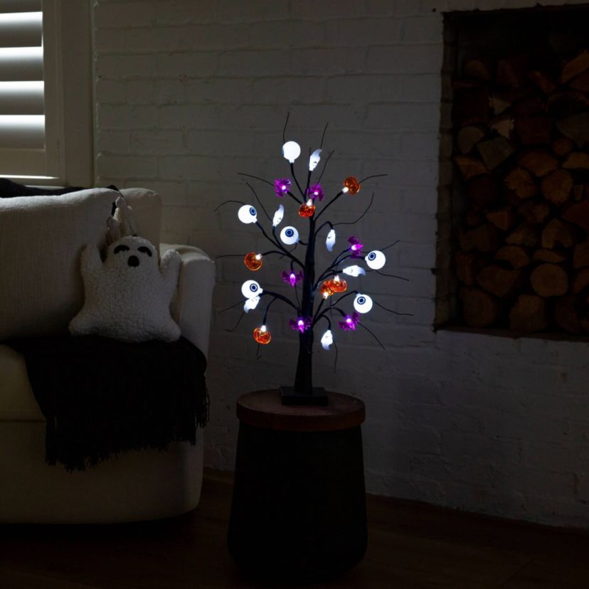 2-Foot Pre-Lit Artificial Halloween Eyeballs, Ghosts, Bats & Pumpkins 24 LED Lighted Ornament Tree