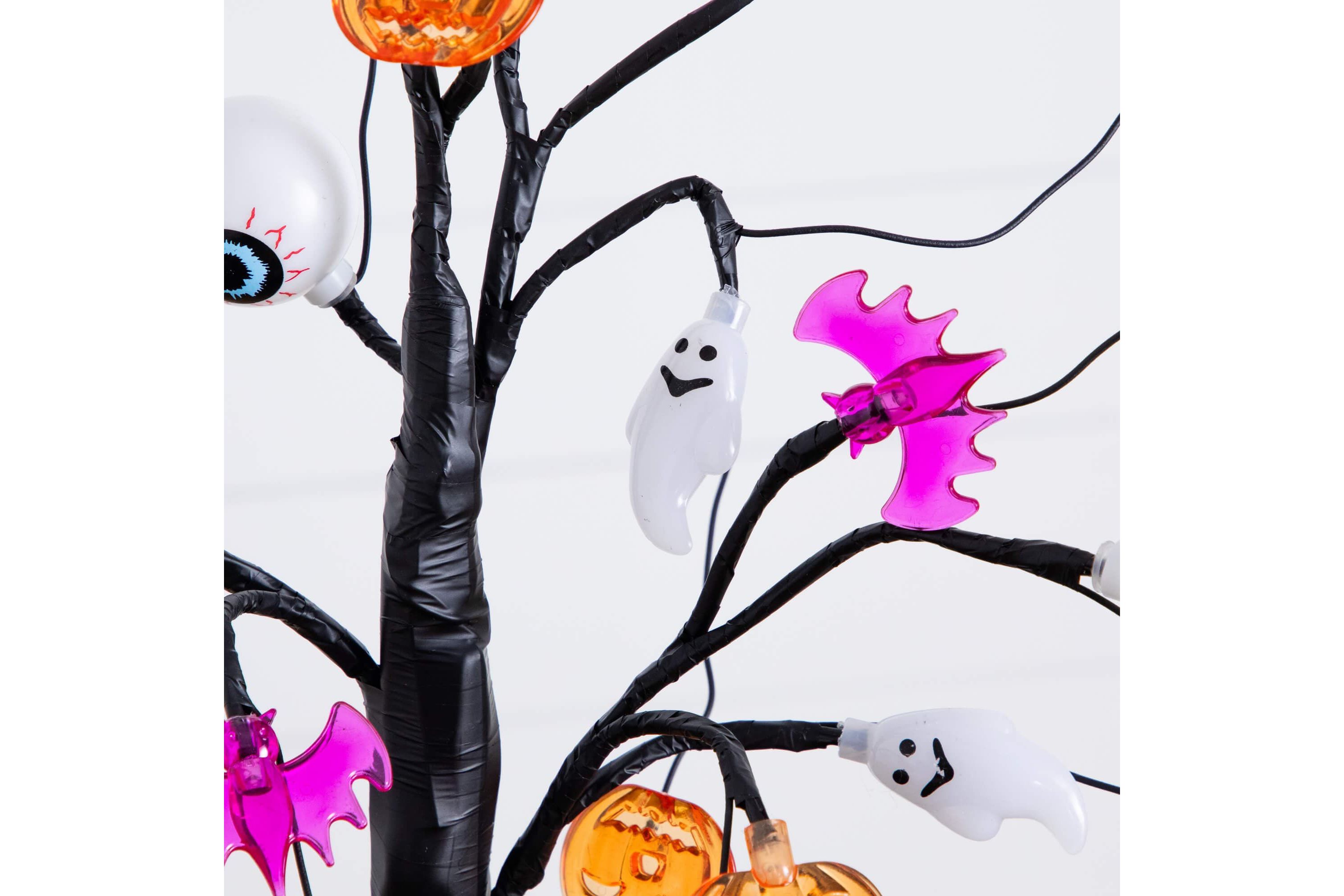 2-Foot Pre-Lit Artificial Halloween Eyeballs, Ghosts, Bats & Pumpkins 24 LED Lighted Ornament Tree