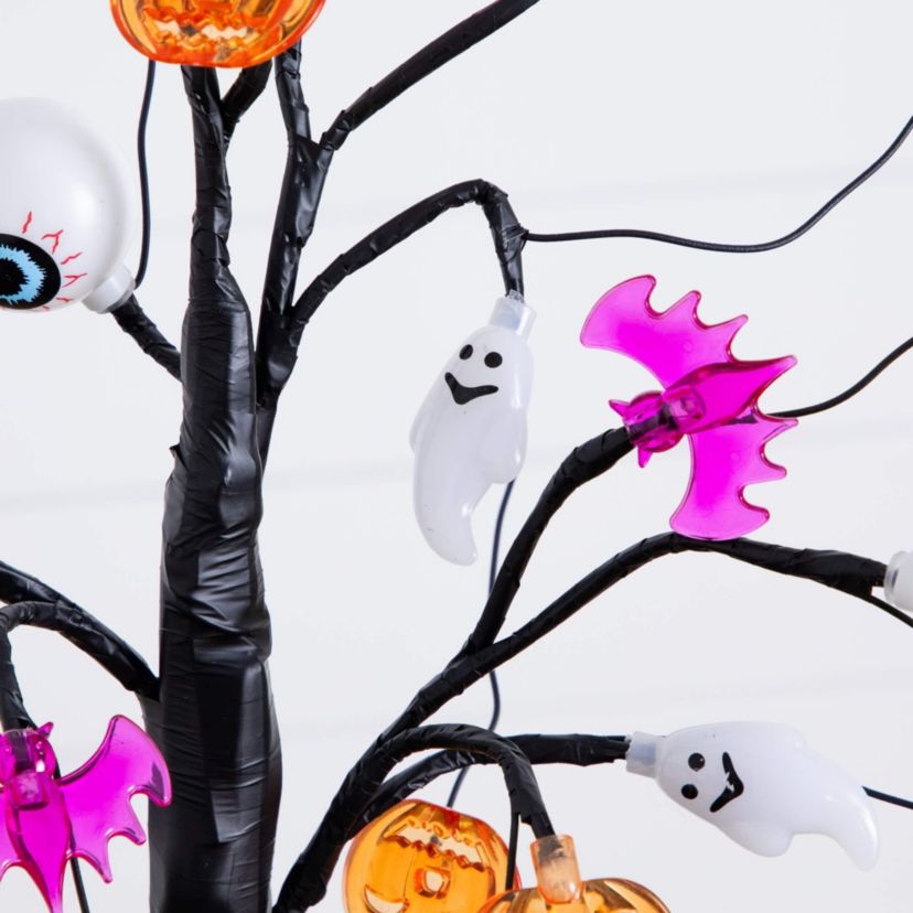 2-Foot Pre-Lit Artificial Halloween Eyeballs, Ghosts, Bats & Pumpkins 24 LED Lighted Ornament Tree