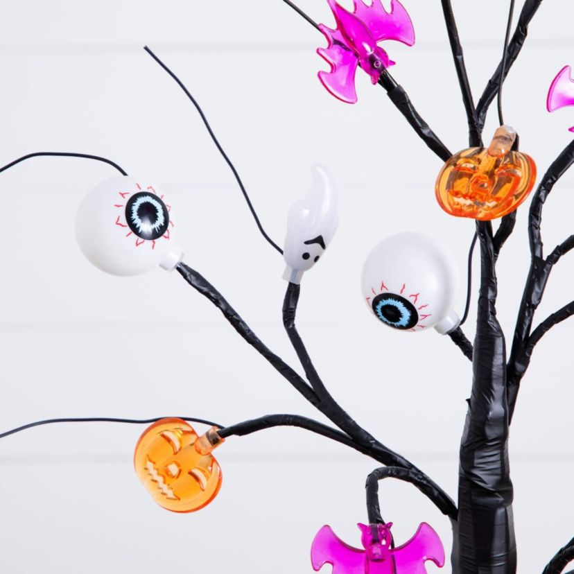 2-Foot Pre-Lit Artificial Halloween Eyeballs, Ghosts, Bats & Pumpkins 24 LED Lighted Ornament Tree