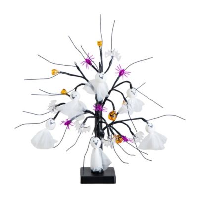 Nearly Natural 18-Inch Pre-Lit Artificial Halloween Ghost Dolls, Spiders, Bats & Pumpkins 24 LED Lighted Ornament Tree
