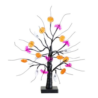 Nearly Natural 18-Inch Pre-Lit Artificial Halloween Ghost, Bats & Pumpkins 24 LED Lighted Ornament Tree