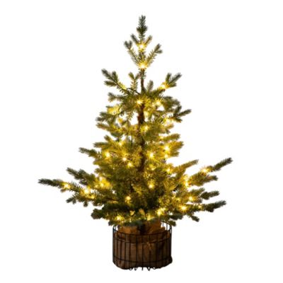 Nearly Natural 3-Foot Pre-Lit Artificial Christmas Tree in Jute Wire Planter with 30 Warm White LED Lights, Green