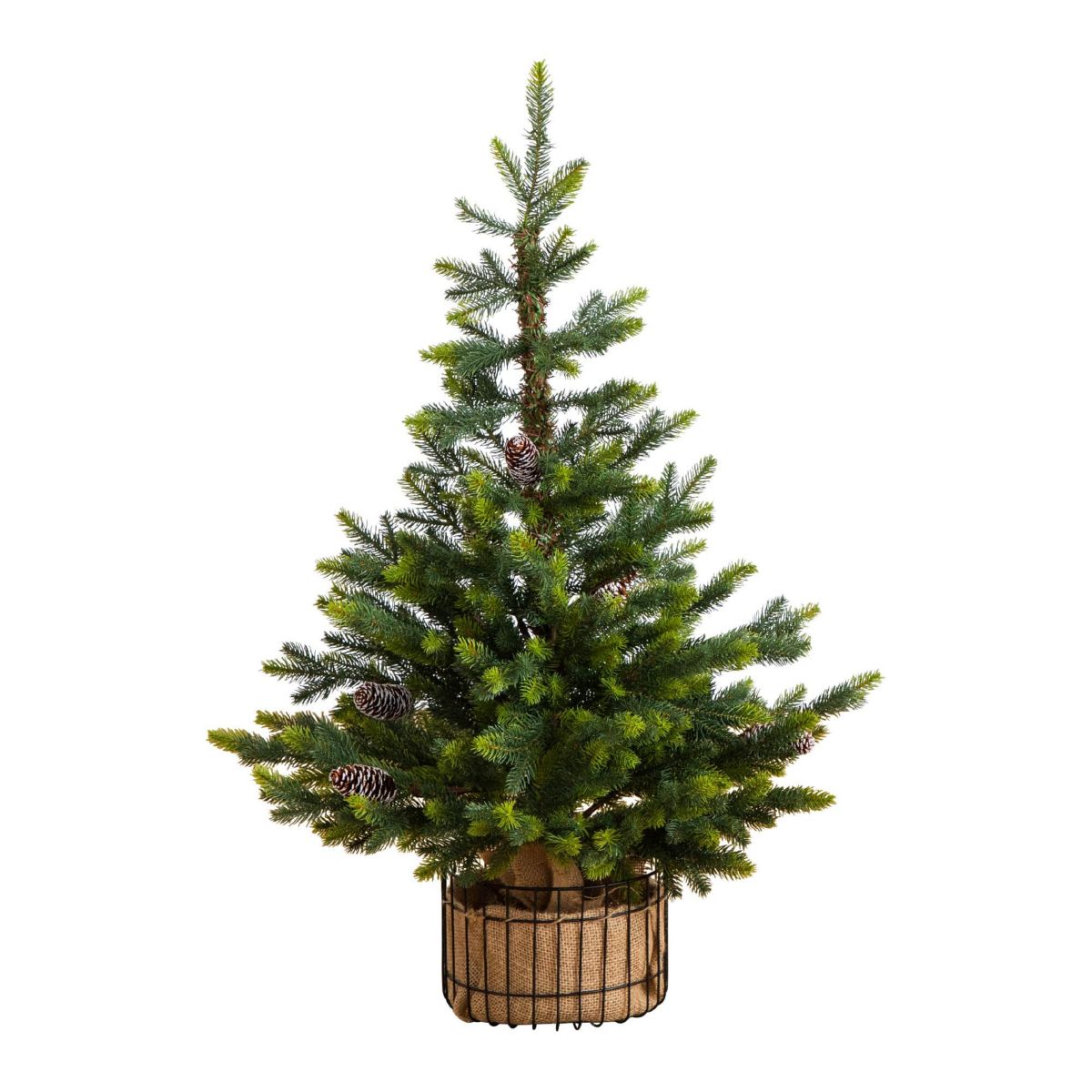 3-Foot Artificial Balsam Fir Christmas Tree with Pine Cones in Jute Wire Planter