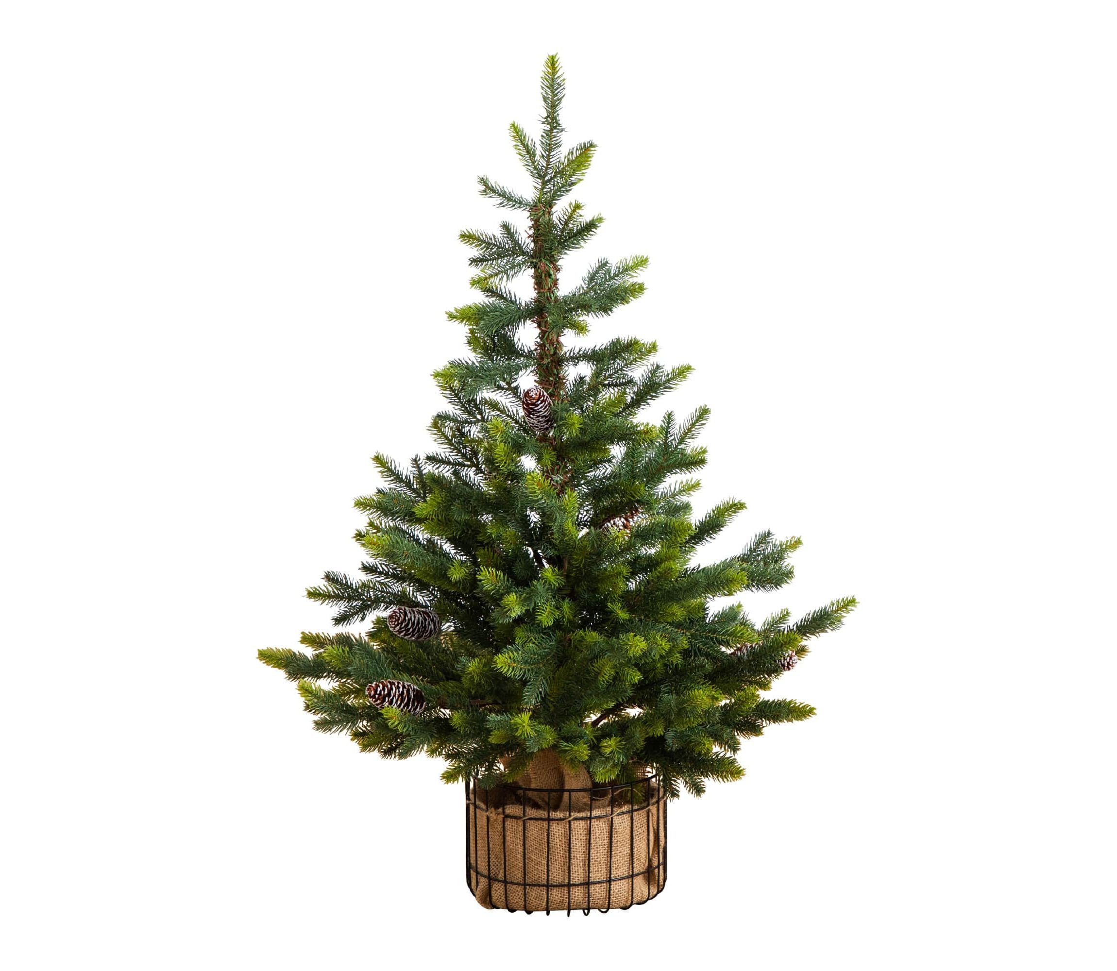 3-Foot Artificial Balsam Fir Christmas Tree with Pine Cones in Jute Wire Planter