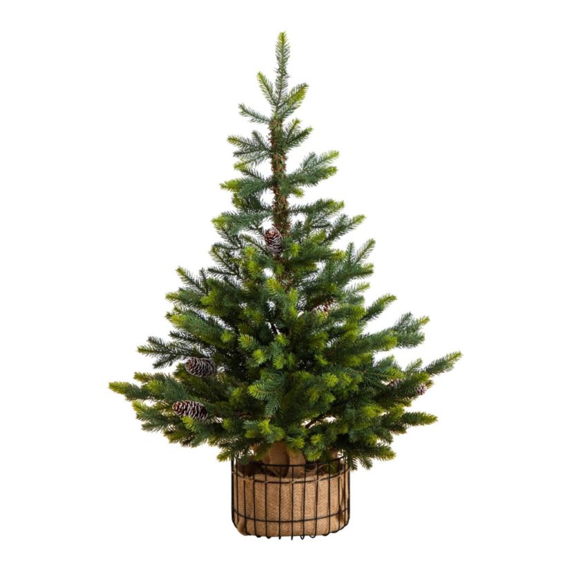 3-Foot Artificial Balsam Fir Christmas Tree with Pine Cones in Jute Wire Planter