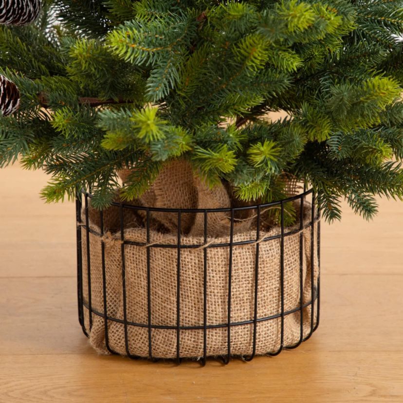 3-Foot Artificial Balsam Fir Christmas Tree with Pine Cones in Jute Wire Planter