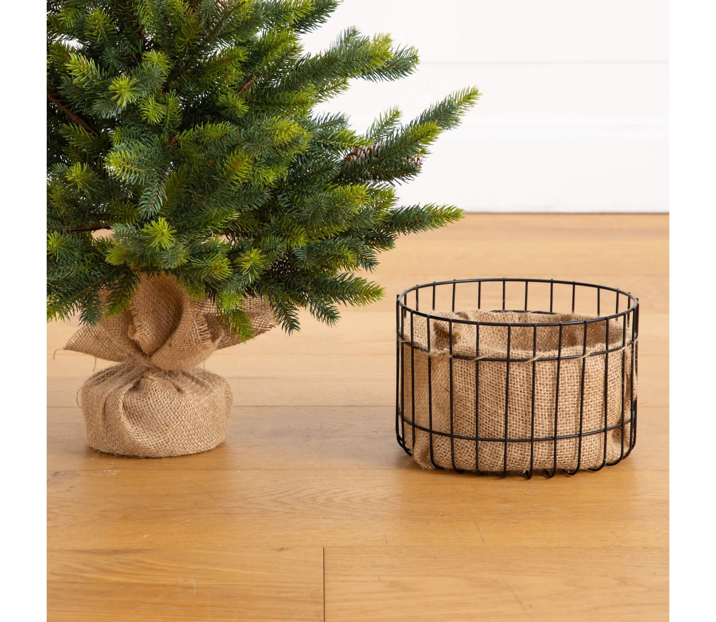 3-Foot Artificial Balsam Fir Christmas Tree with Pine Cones in Jute Wire Planter