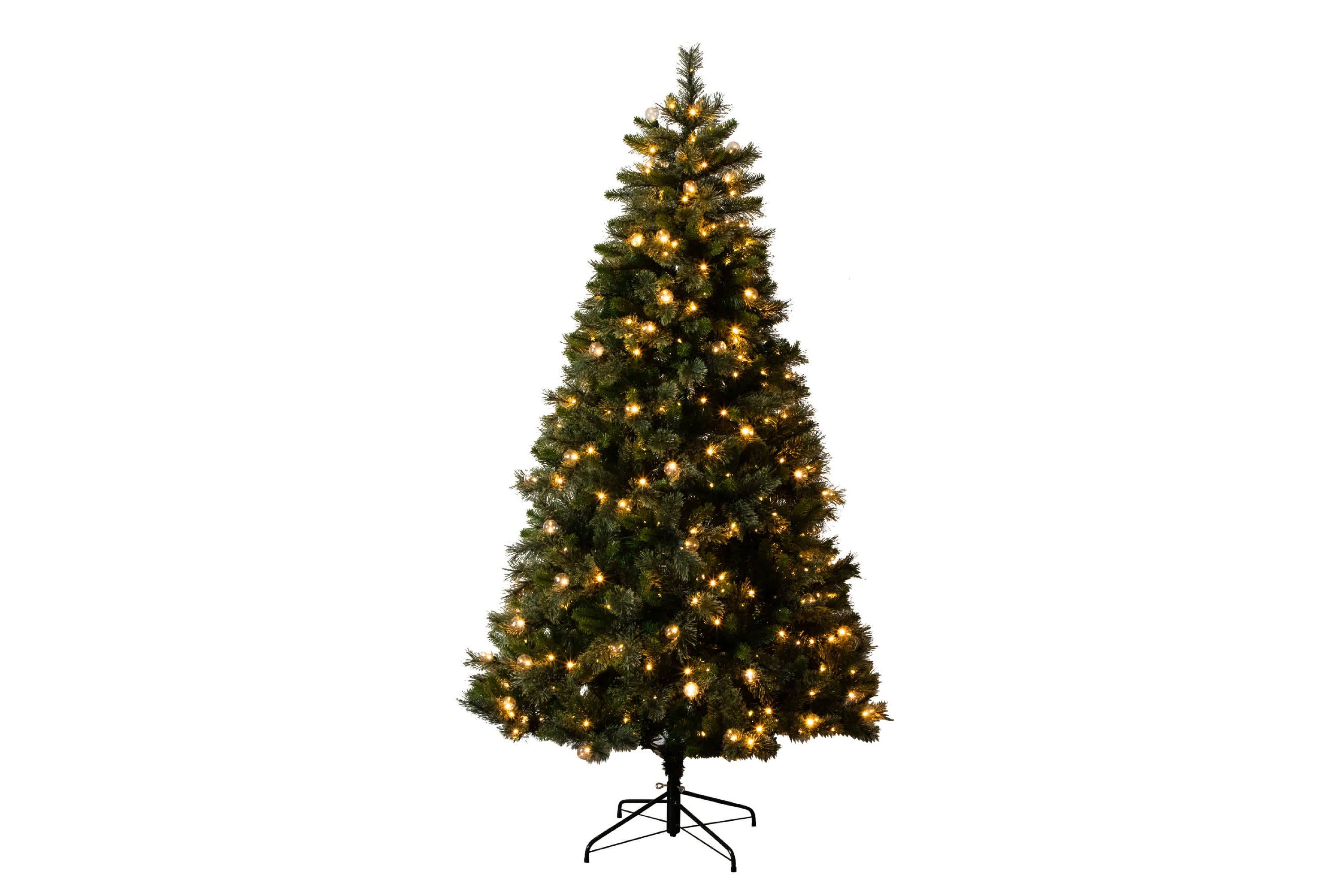 7.5-Foot Artificial Christmas Tree with 450 Warm White Clear Globe Bulbs and LED Lights
