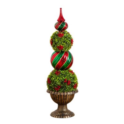 Nearly Natural 3-Foot Pre-Lit Artificial Christmas Ornament Boxwood Topiary Tree with 70 Warm White LED Lights, Green