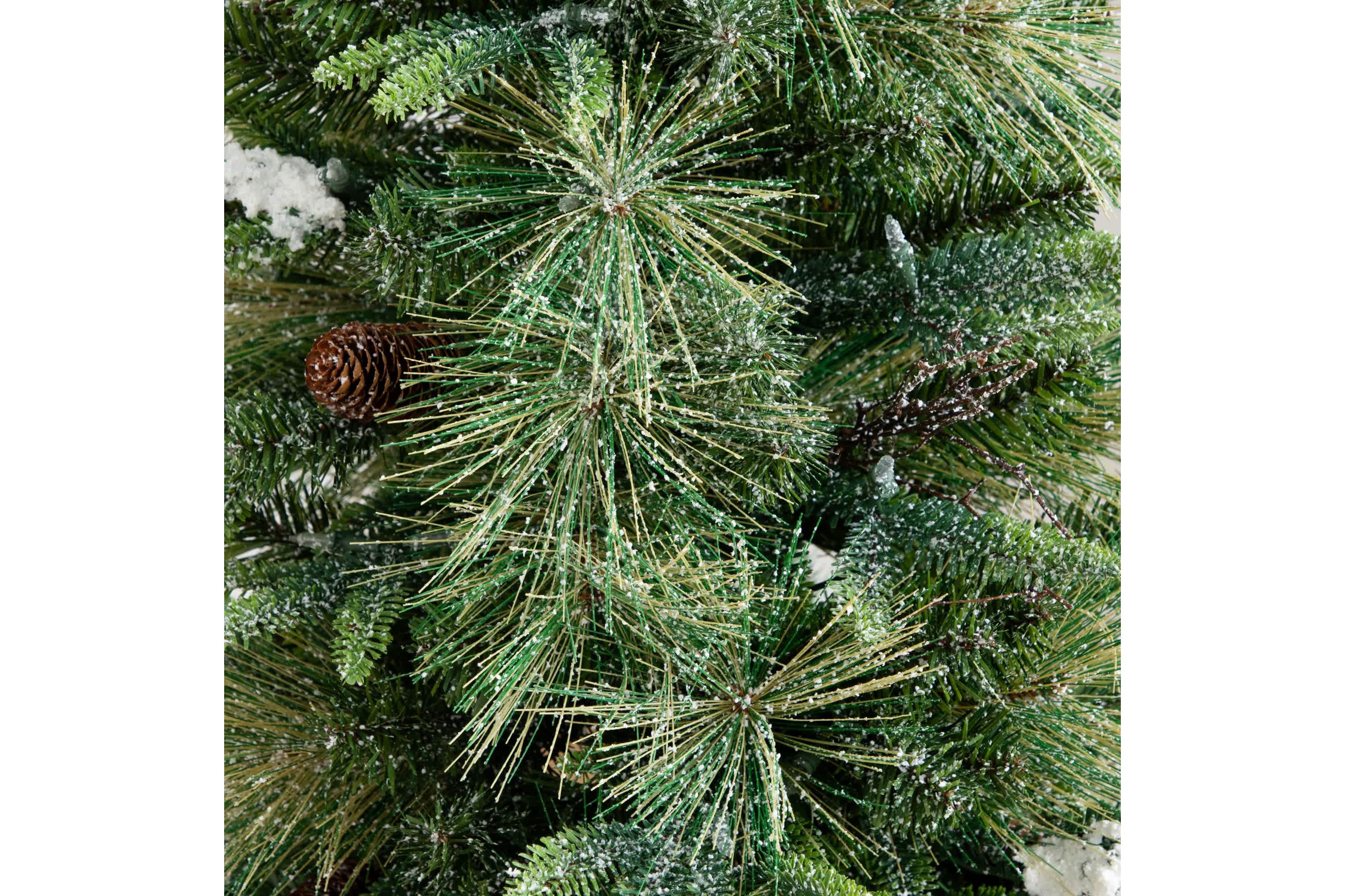 4-Foot Pre-Lit Artificial Mixed Pine Snowed Christmas Tree with Pinecones in Decorative Planter with 60 Warm White LED Lights