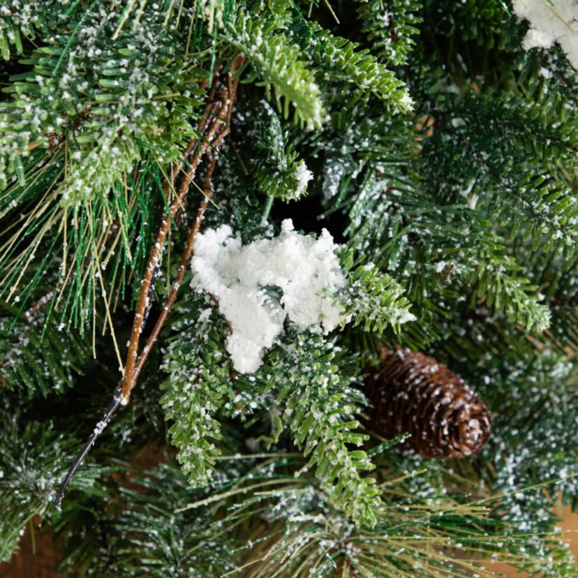 4-Foot Pre-Lit Artificial Mixed Pine Snowed Christmas Tree with Pinecones in Decorative Planter with 60 Warm White LED Lights