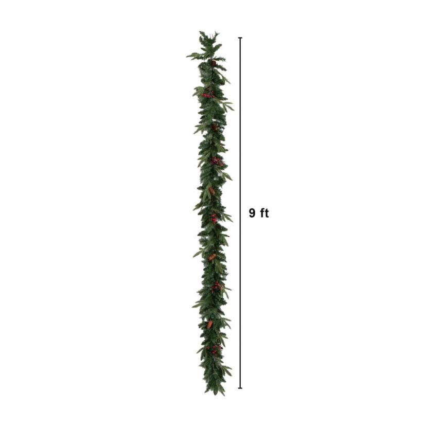 Pre-Lit Artificial Christmas Holiday 5 Piece Bundle with Pinecones & Berries - Set of 2 5-Foot Christmas Trees, 24-Inch Wreath and set of 2 9-Foot Garlands