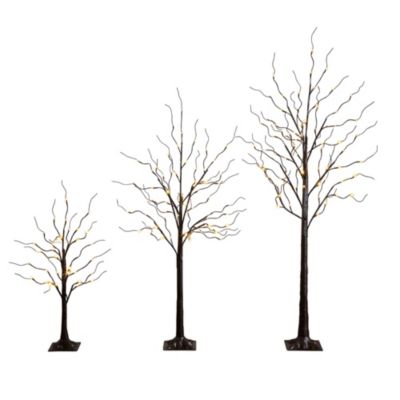 Nearly Natural 3-Foot 5-Foot 6-Foot Artificial Brown Birch Trees with Warm White LED Lights - Set of 3