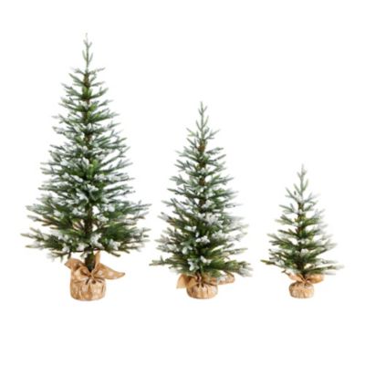 Nearly Natural 2-Foot 3-Foot 4-Foot Artificial Snowed Balsam Fir Christmas Tree in Burlap Wrapped Base - Set of 3, Green