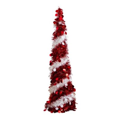 Nearly Natural 4-Foot Pre-Lit Pop up Red & White Tinsel Christmas Tree with 50 Multicolored LED Lights