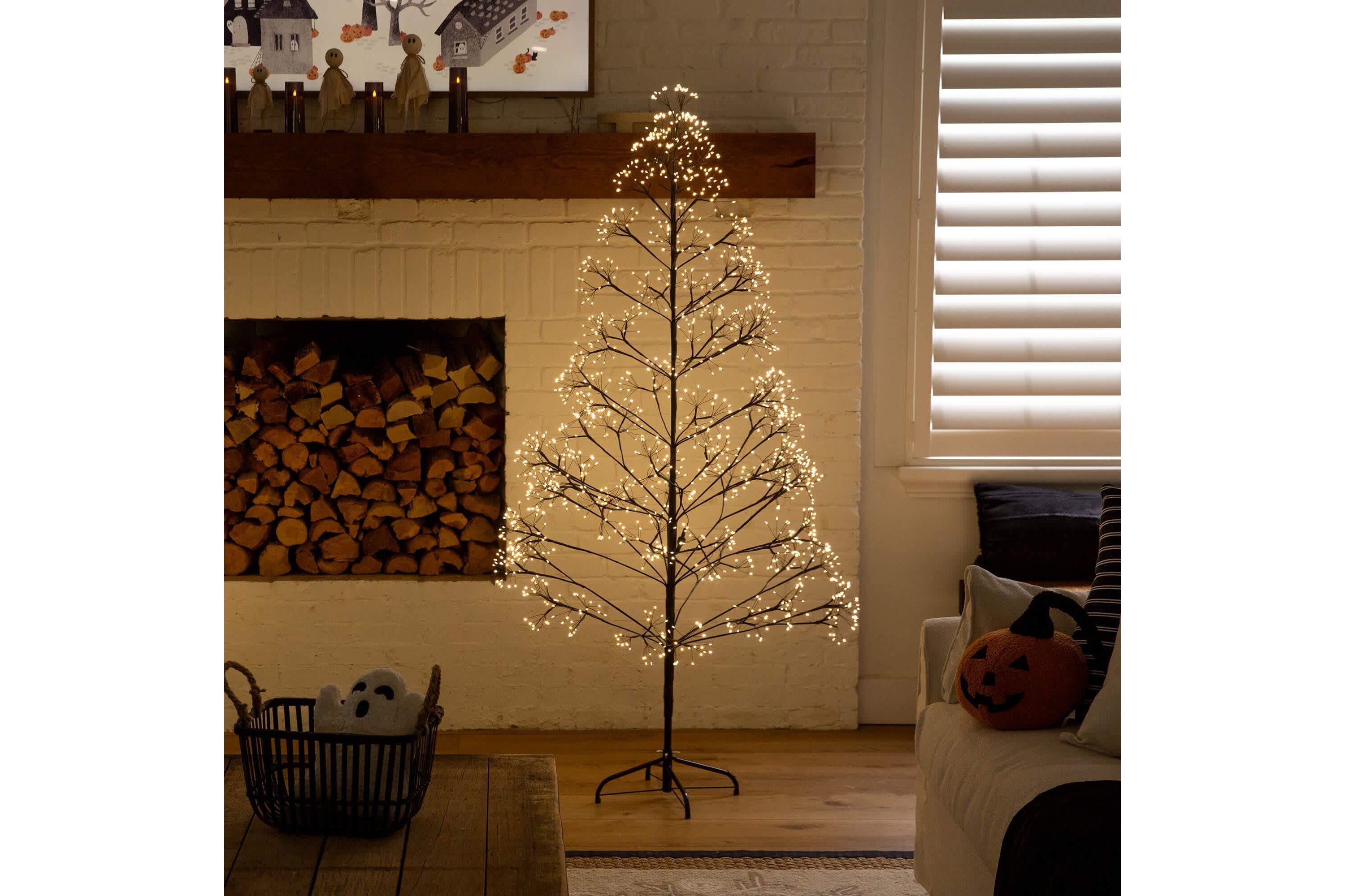 6-Foot Pre-Lit Artificial Halloween Black Starburst Tree with 1680 Fairy Warm White LED Lights