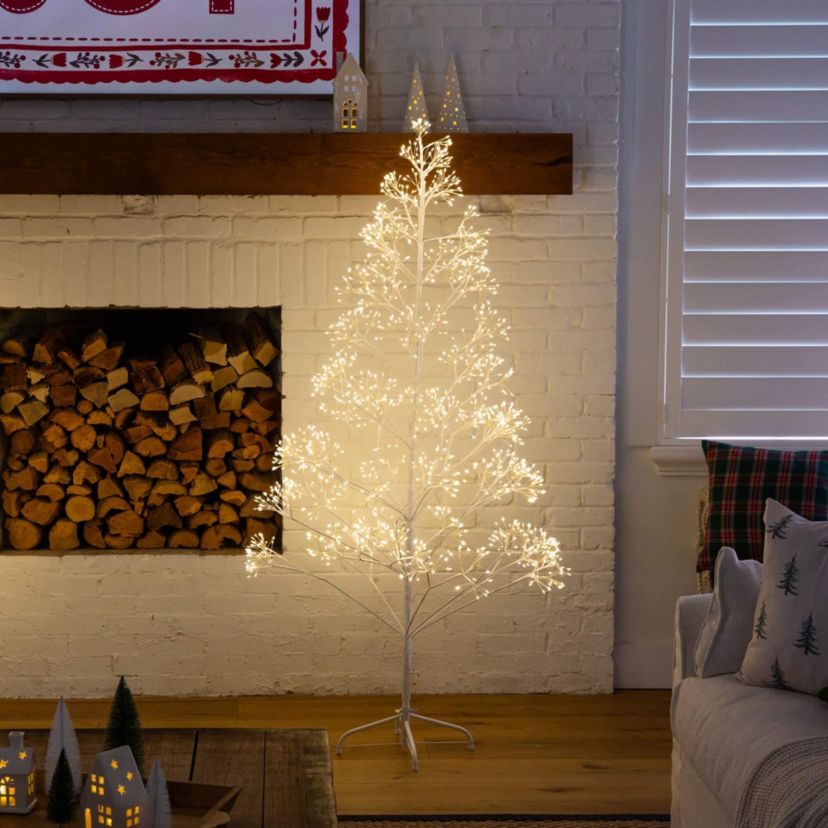 6-Foot Pre-Lit Artificial White Starburst Tree with 1680 Fairy Warm White LED Lights