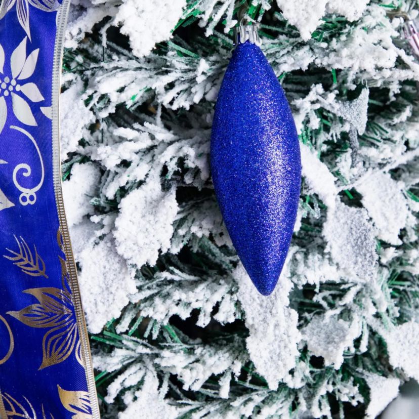 5-Foot Pre-Lit Artificial Pop Up Flocked Christmas Tree with Silver & Blue Ornaments, Ribbons and 100 Warm White LED Lights