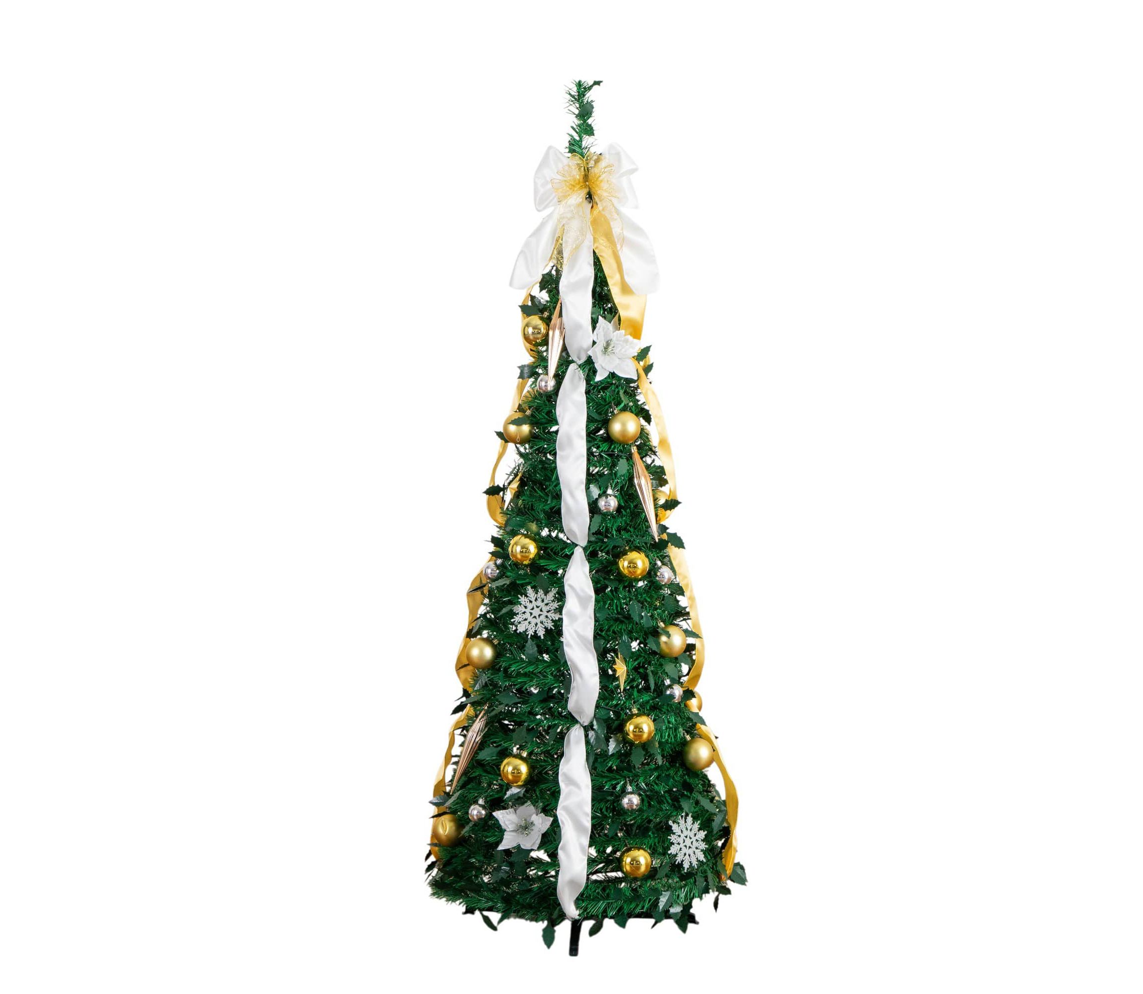 5-Foot Pre-Lit Artificial Pop up Christmas Tree with Gold & Silver Ornaments, Ribbons and 100 Warm White LED Lights