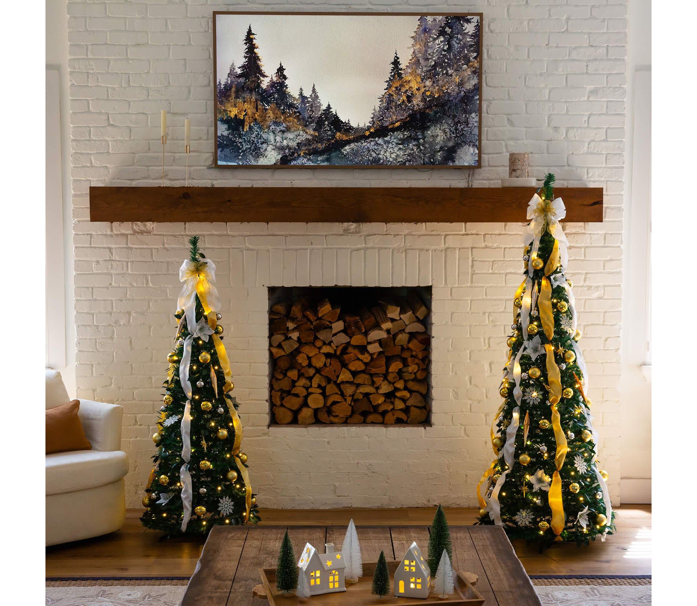 5-Foot Pre-Lit Artificial Pop up Christmas Tree with Gold & Silver Ornaments, Ribbons and 100 Warm White LED Lights