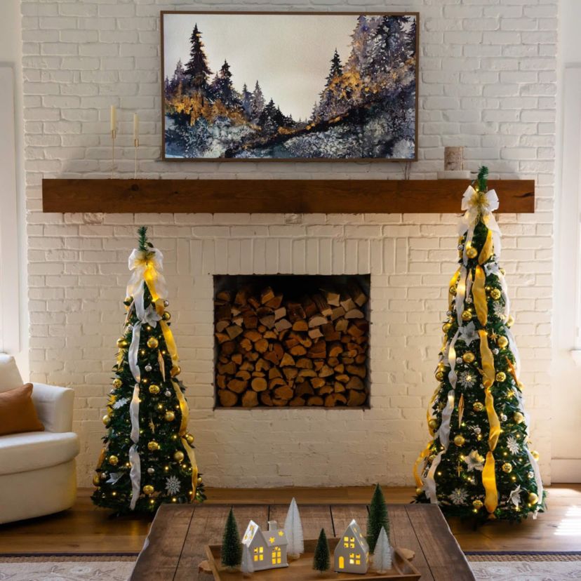 5-Foot Pre-Lit Artificial Pop up Christmas Tree with Gold & Silver Ornaments, Ribbons and 100 Warm White LED Lights