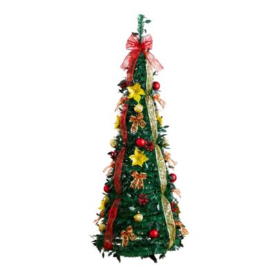 Nearly Natural 5-Foot Pre-Lit Artificial Pop up Christmas Tree with Red & Gold Ornaments, Ribbons and 100 Warm White LED Lights, Green