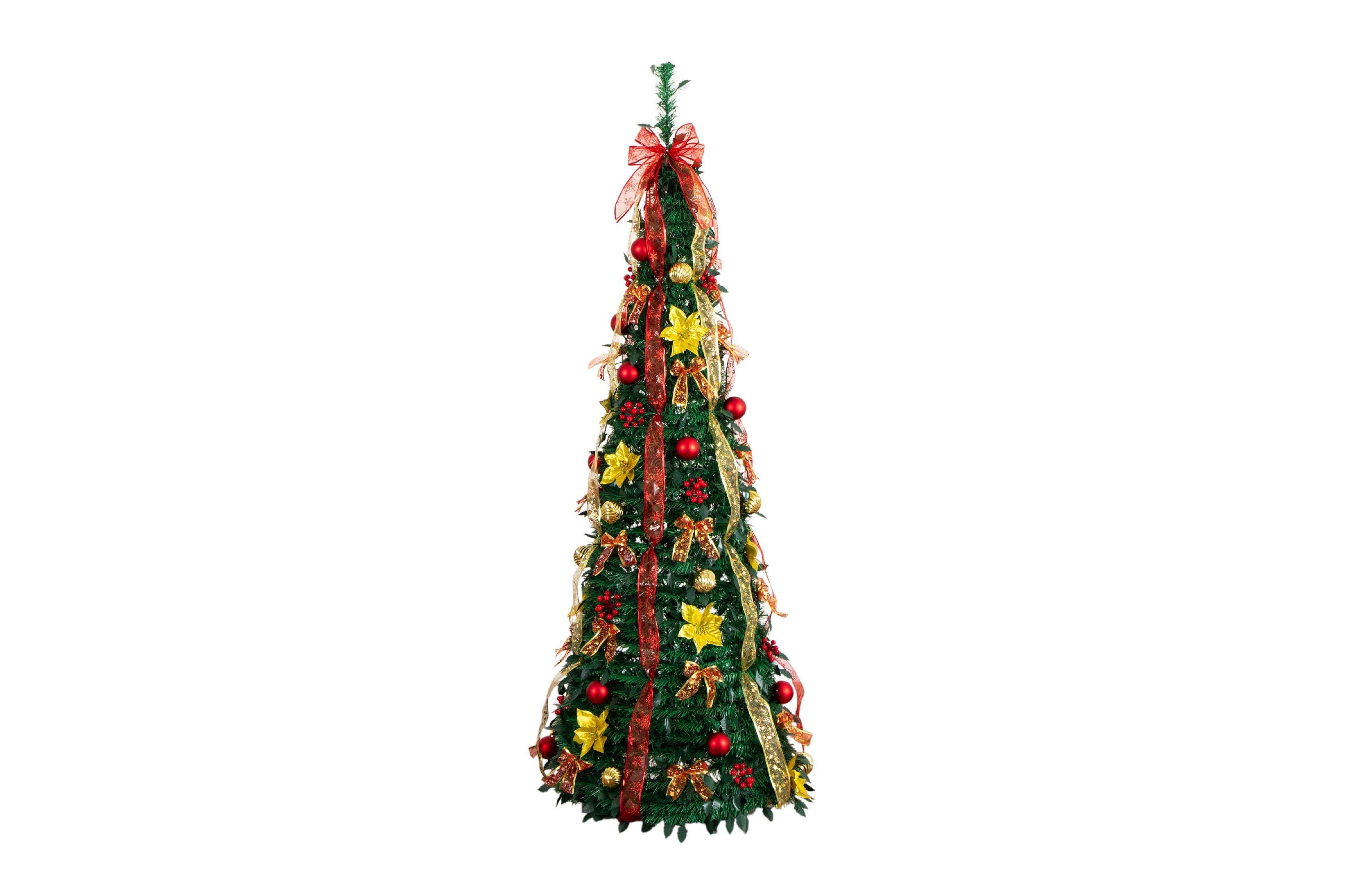 6-Foot Pre-Lit Artificial Pop up Christmas Tree with Red & Gold Ornaments, Ribbons and 150 Warm White LED Lights