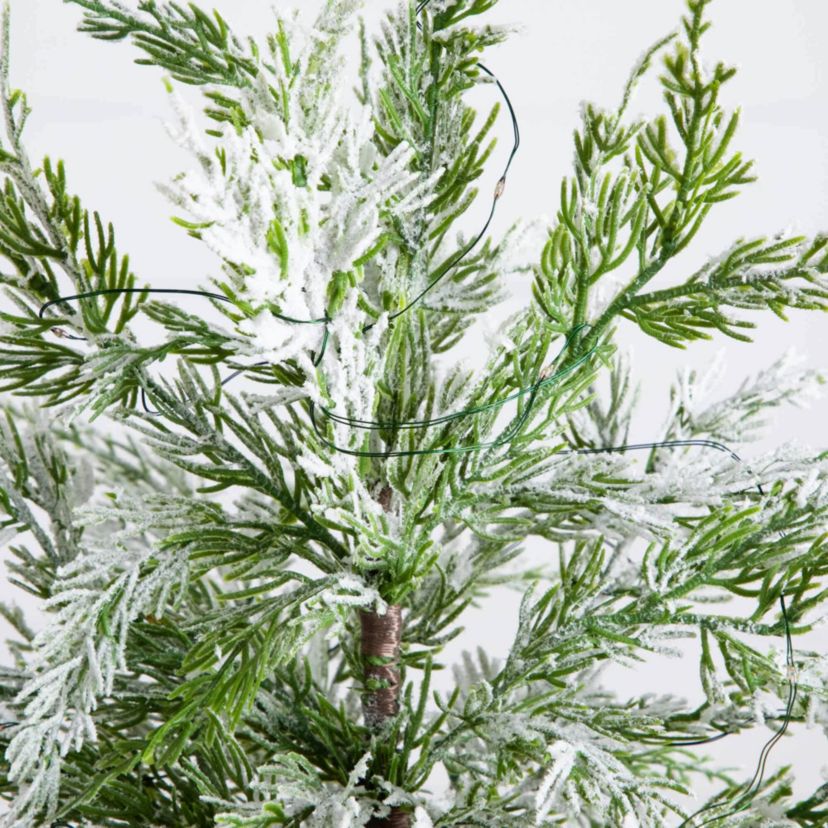 18-Inch Pre-Lit Artificial Mini Snowed Cypress Christmas Tree with 12 LED Lights in White Ceramic Planter