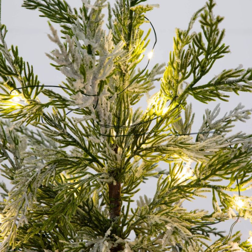 18-Inch Pre-Lit Artificial Mini Snowed Cypress Christmas Tree with 12 LED Lights in White Ceramic Planter