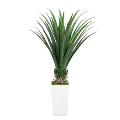 Nearly Natural 4-Foot UV Resistant Artificial Spiked Agave Plant in White Tower Planter (Indoor/Outdoor)